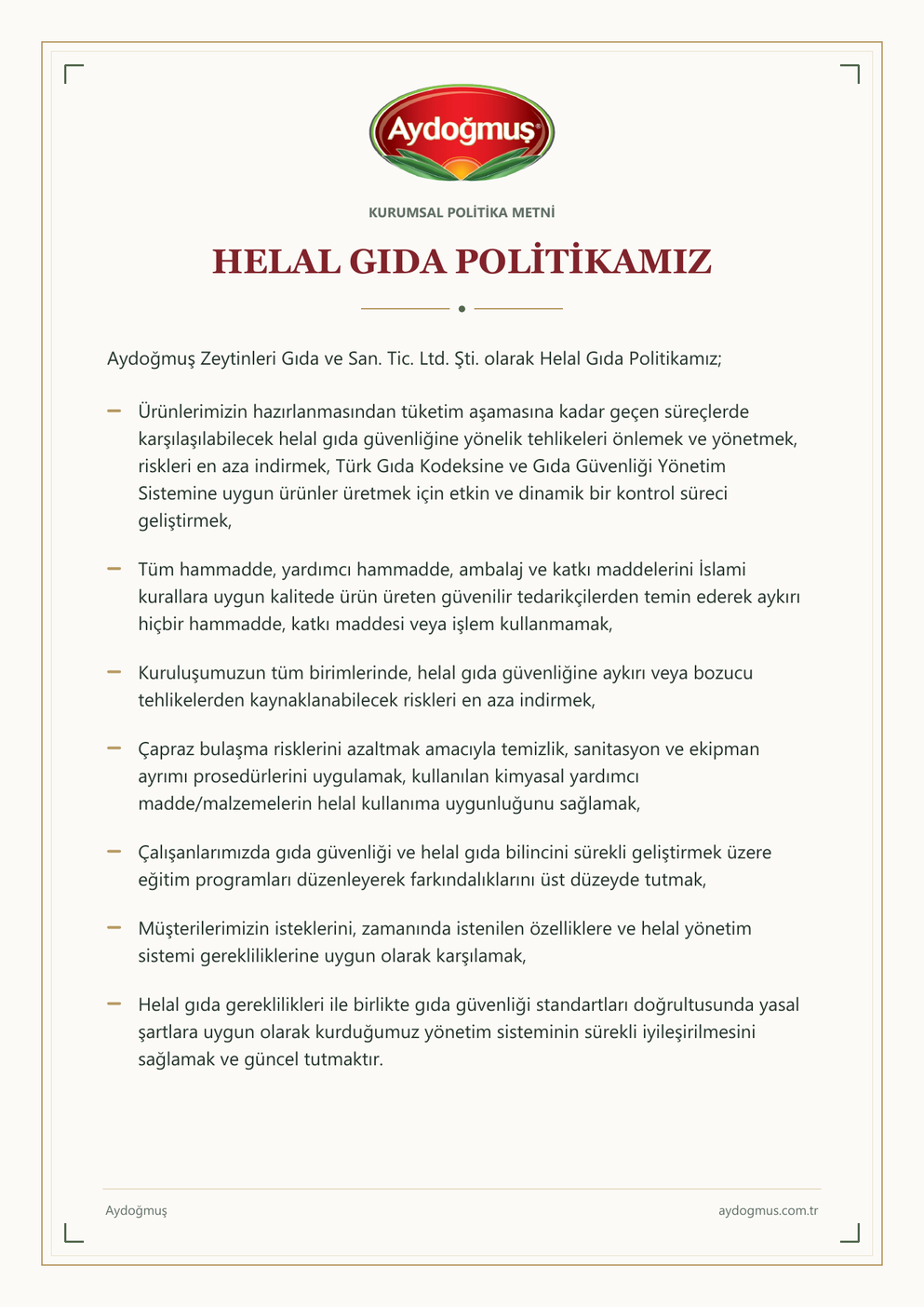 Helal Gıda Politikası