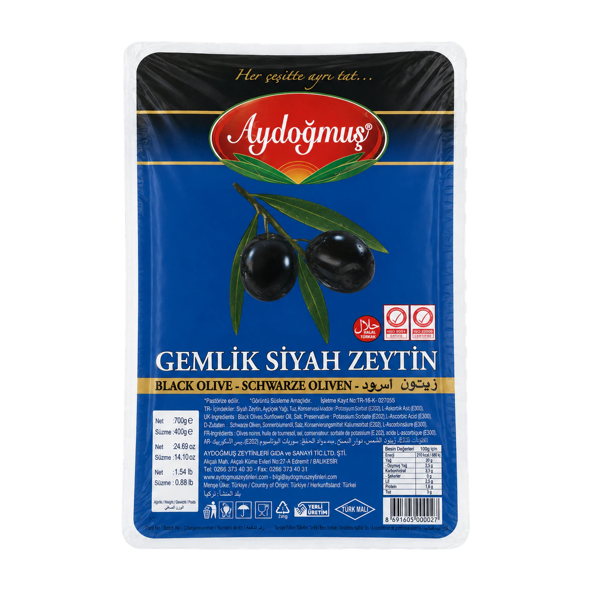 Gemlik Siyah Zeytin 500GR 261-320 M-S